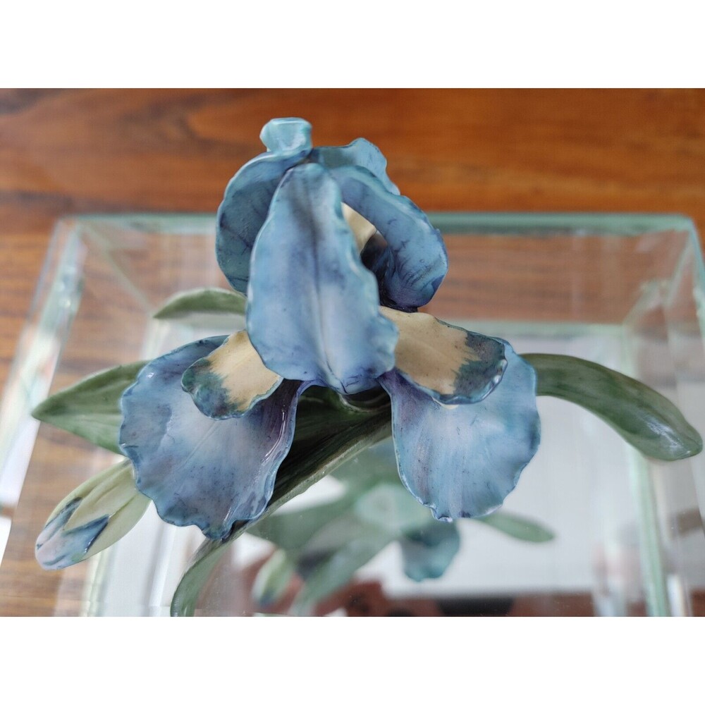 LEFTON Clear Crystal Glass Trinket Blue Iris Top Birthday Valentine Gift Idea